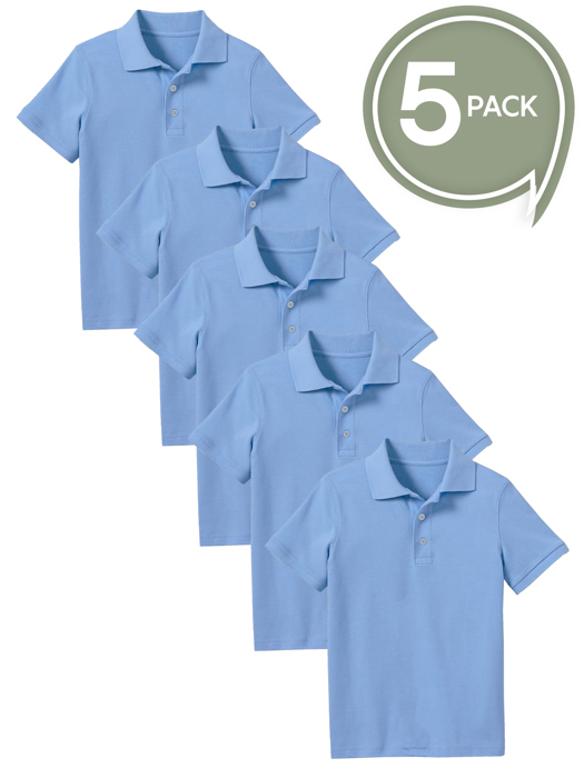 5-Pack School Uniform Tagless Polo Tshirt for Little Boys & Big Boys